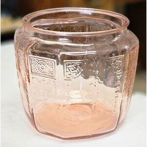 Vintage Pink Depression Glass Octagonal Biscuit Jar Russell's Ice Cream Lid